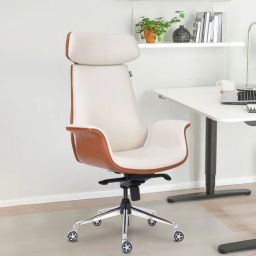 casacraft from pepperfry Shark Leatherette High Back Office Chair with Knee Tilt Mechanism in Cream and Tan Colour-picture-33
