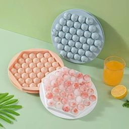 Round Ice Ball Maker Tray/Mold with Lid for Whiskey, Cocktails & Cold Liquids. Multicolor Silicone, Plastic Ice Ball Tray-16