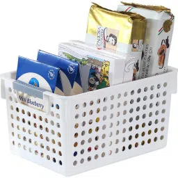 Polypropylene Hollow Mulipurpose Small Storage Basket with Handle (White) Storage Basket-image-37