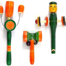 Wooden Tublar, Damru, and Man whistle (Set of 3) Rattle-14