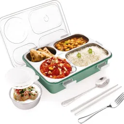 Stainless Steel Lunch Box with 4 Compartment with Spoon for Kids & Adults 4 Containers Lunch Box-10