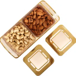 homestic 2 Container & Tray Set|Plastic Serving Tray, Airtight Containers,400 ml(Gold) Container Serving Set image 5
