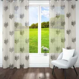 parda online Grey Polyster Floral 5ft Sheer Eyelet Window/Door (1 Pc)-picture-14