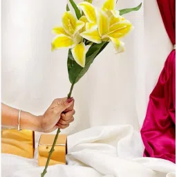 3 Head Lily Artificial Flowers Sticks for Home Decoration and Craft (Yellow, Pack of 1). Yellow Lily Artificial Flower-image-17