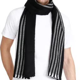 Self Design Wool Blend Men Black Scarf-image-2