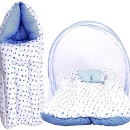 Baby Mattress with Mosquito Net & Sleeping Bag Combo 0-6 Months (0-6 months, Blue) Combo Of Sleeping Bag And Mosquito Net Heart-image-98