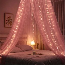 Pink Canopy Tent Decoration, Bedroom Decoration, Aesthetic Room Decor-image-10