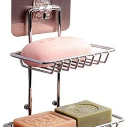 Self Adhesive Soap Dish Storage Box Holder Bathroom Stainless Steel Wall Shelf-image-54