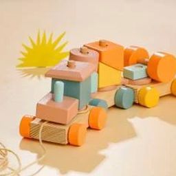 Pull Along Toy Wooden Train Set with Blocks for 12 Months & Above Kids-image-41