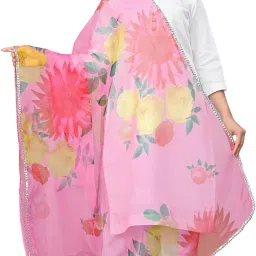 Organza Floral Print Pink Women Dupatta-image-4