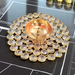 Big 6 Inch Lotus Brass Diya with Crystal Akhand Oil Lamp for Janmastami, Diwali Brass, Crystal Table Diya-image-20