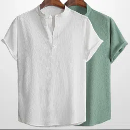 Men Relaxed Fit Fit Solid Mandarin Collar Casual Shirt-image-96