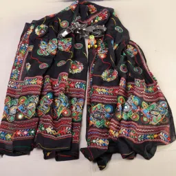 Cotton Blend Embroidered Black Women Dupatta-image-73