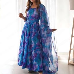 Floral Print Viscose Rayon Stitched Anarkali Gown-image-25