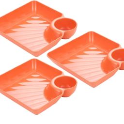 Snack Dessert Fruit Chips Plate with Dipping Sauce Compartment (Orange) Dish Chip & Dip Tray Serving Set-image-10