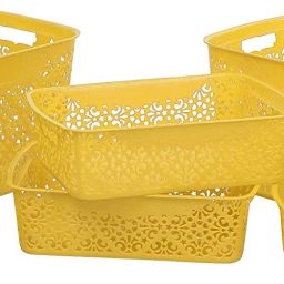 Plastic 2 Large + 2 Medium + 2 Small Turkish Basket for Kitchen | Vegetables | Toys | Books | Office | Stationery | Utility | Cosmetics | Accessories | Closet | Wardrobe | Yellow (Without Lid, 2Large + 2Medium + 2Small) Storage Basket-image-67