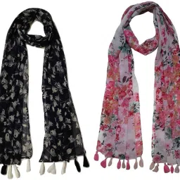 Printed Chiffon Women Multicolor Fancy Scarf, Scarf, Stole-image-49