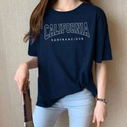 Women Typography Round Neck Cotton Blend Blue T-Shirt-image-58