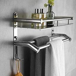 Multipurpose 2 Layer Bathroom Rack/Shelf/Stand With Towel Holder Stainless Steel Wall Shelf-image-5