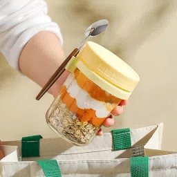 Glass Overnight Oats Containers with Lids and Spoons Glass Mason Jar-2