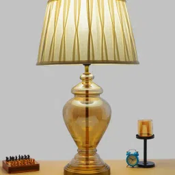 kapoor lampshades Corner White Cotton Fabric Shade Night Lamp With Metal & Glass Base-picture-24