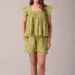 Women Top & Shorts Set Green Printed-picture-11