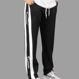 Men Slim Fit Black, White Lycra Blend Trousers-image-41