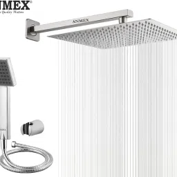 ANMEX COMBO of SS304 UltraSlim High Pressure Rainfall Shower Head With Shower Fit Arm HandShower (ABS),SS304 1.5mtr Tube And Hook 8X8+18Inch Arm+HandShower Set)-16