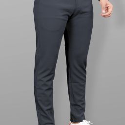 Men Slim Fit Grey Lycra Blend Trousers-image-36