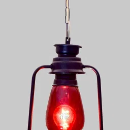 VINTAGE TRADITIONAL METAL CRAFT ELECTRIC LANTERN HANGING/PENDANT LAMP/LIGHT Black, Red Iron, Glass Hanging Lantern-24