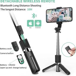 MH BRAND Selfie Stick for Mobile Phone 3 in 1 Bluetooth Selfie Stick Tripod with Remote Portable Bluetooth Selfie Stick image 3