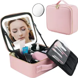house of quirk Lighted Mirror, Travel Makeup Train Case with 3-Color Setting Makeup Vanity Box image 2