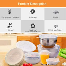 domum Silicon lids for Containers ,Silicone Stretch Lids, Fit Different Sizes Silicone Lids - Reusable Durable and Expandable Lids for Bowls Keep Food Fresh, 6 Pack, Transparent . 4 inch Lid Set image 3