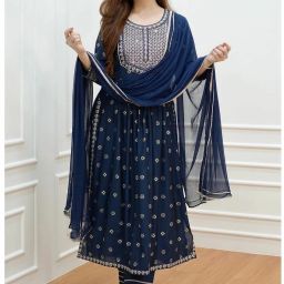Embroidered Anarkali Kurta, Bottom & Dupatta Set-picture-8