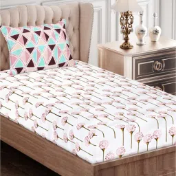 sej by nisha gupta Pink Floral 160 TC Cotton Single Bed Sized Bed Sheets With 1 Pillow Cover-picture-37