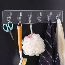 Adhesive Sticker Multi-Purpose 6 Hook Heavy Duty Sticky Hooks for Hanging Clear, Transparent Towel Holder-picture-14