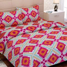 sej by nisha gupta Pink Abstract 144 TC Cotton Queen Sized Bed Sheets with 2 Pillow Covers-picture-3