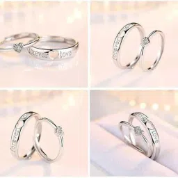 Valentine Gifts Fashion Traditional Jewellery designer Stylish Fancy Party wear Simple Single Promise Propose Engagement model birthday Anniversary Wedding Heart Shape Silver Platinum Golden i love you Word Name Alphabet Letter Initial Finger Rings for girls gf women husband girlfriend Men Boys Couples style boyfriend Wife Lovers Unisex Ladies Friends Solitaire American diamond CZ AD Anguthi Collection Adjustable Free size Love Couple Ring Set valentines gift ring only Daily use combo set pack Hand rings latest design Polish Finish Best Friend Friendship Combo Crystal Hearts Birds Crown Engraved Sterling 2 PCS Her King His Queen forever lover Stainless Steel couple Rhodium "Forever Love" -COUPLE RINGS-MEF06 Brass, Copper, Alloy, Crystal, Silver, Stone, Metal, Stainless Steel Crystal, Diamond, Cubic Zirconia, Zircon Platinum, Rhodium, Titanium, Sterling Silver Plated Ring Set-image-99