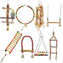 8 Pcs Bird Toys, Hanging Bell Pet Bird Cage Swing Toy Wooden Perch Chewing Toy Wooden Chew Toy, Perch For Bird-image-55