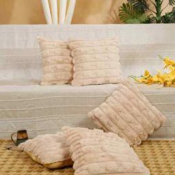hosta homes Peach Cotton Textured 16X16 Inches Cushion Covers (Pack of 5)-picture-49