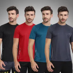 Pack of 4 Men Solid Round Neck Polyester Multicolor T-Shirt-13