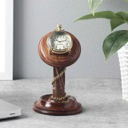 exim decor Brass Pocket Watch Analog Dial With Sheesham Wood Stand-picture-7