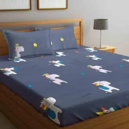 klotthe Dark Grey Characters 210 TC Poly Cotton Double Size Bedsheet With 2 Pillow Covers-picture-13