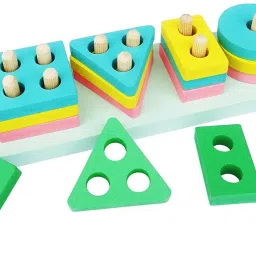 Wooden Shapes Geometric Board Blocks and Toys for Kids - 4 Columns with 16pcs-image-50