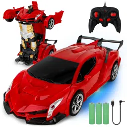 Remote Control Transforming Robot Car Toy with 360° Rotation & Rechargeable Car-7