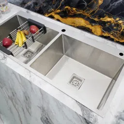 45" x 20" x 10" Steel Handmade Kitchen Sink With Tap-Hole |304 Grade Matt Finish Stainless Steel 304 Grade Double Bowl Vessel Sink-image-81