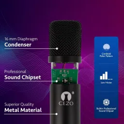 cezo Condenser Microphone BM 800 Bundle,Mic Kit with Live Sound Card- Black Microphone image 4