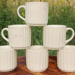 Pack of 6 Ceramic Cup Tea/Coffee White Marble Round Shape Cups Latest Design Big Size 150ML-image-1