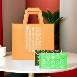 Pack of 3 Smile Foldable Shopping Bags For Women | Orange, Black Yellow & Green Pack of 3 Grocery Bags-2