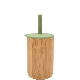 Bamboo Sipper with Silicone Straw and Lid for Drinking- Bamboo, Silicone-42